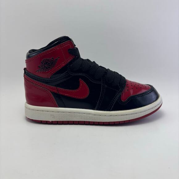 NIKE AIR JORDAN 1 Retro High OG Patent Bred (PS) Shoes Kids Size 11C - Picture 3 of 12